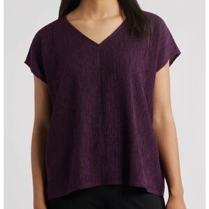 Eileen Fisher Crinkled V-Neck Boxy Top